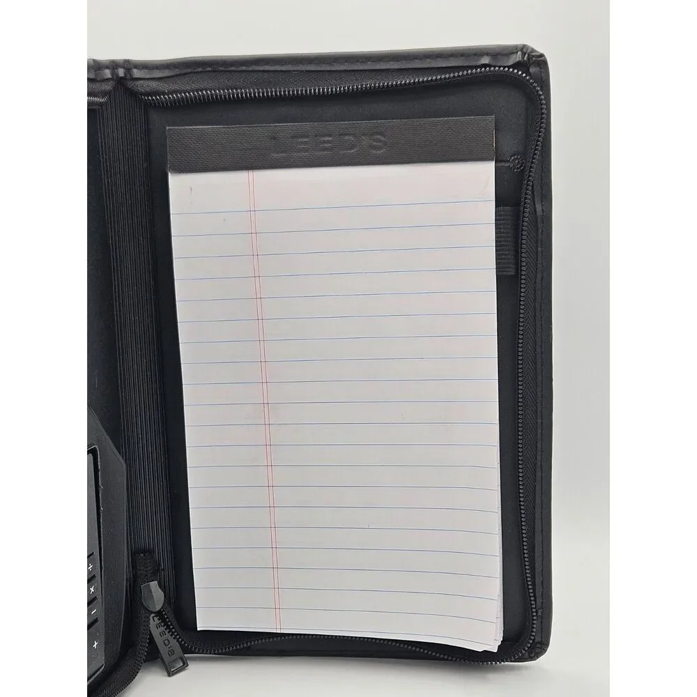 Black Zippered Portfolio Padfolio Organizer w/ Calculator & Notepad for Teacher